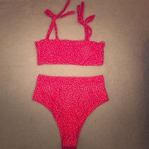 Polka dot tie shoulder high waisted bikini